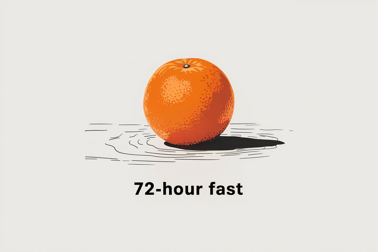 a single, vibrant orange against a stark white background, symbolizing the endurance of a 72-hour fast