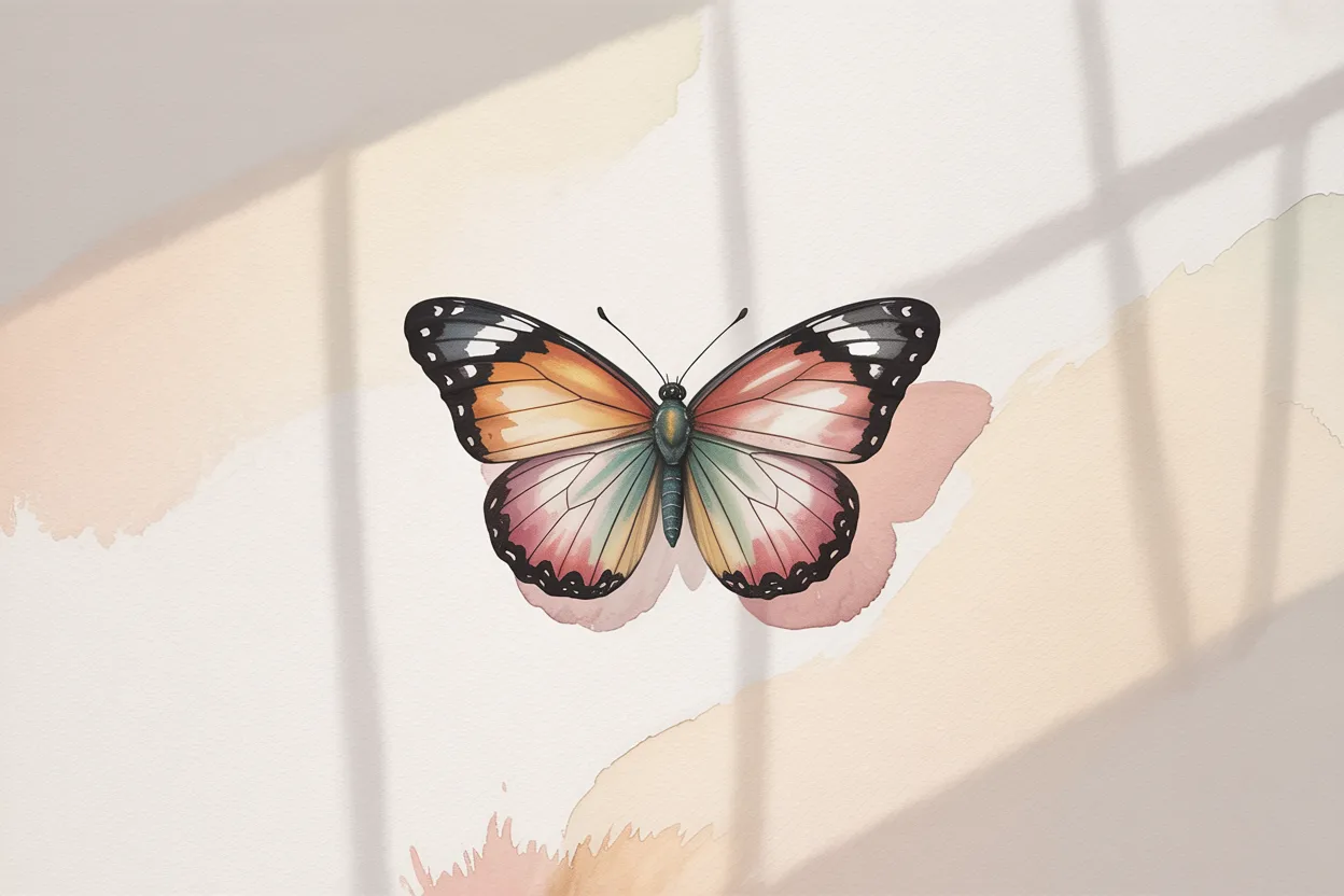 A soft watercolor butterfly shape on a white surface, representing the thyroid gland in the context of fasting and metabolic health